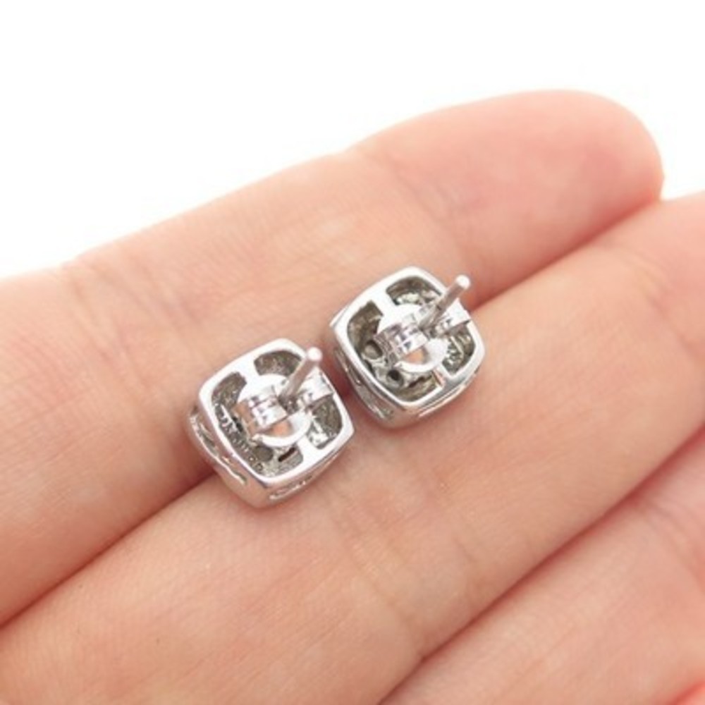 JANE SEYMOUR 925 Sterling Silver Real Fancy Blue Diamond Stud Earrings - Picture 2 of 7